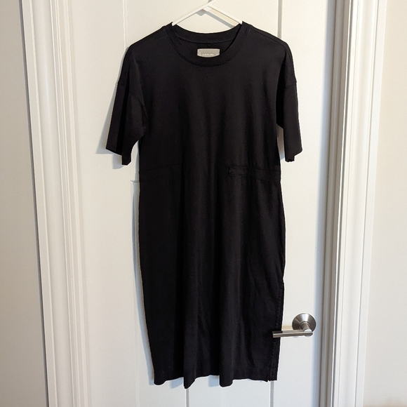 Everlane The Luxe Cotton Black Midi Dress sz XXS **missing tie** - Picture 2 of 7
